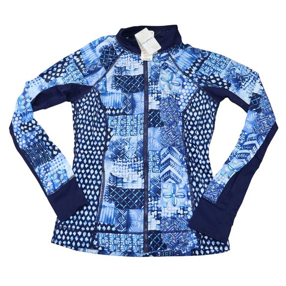 Tommy Bahama Active Patchwork Full Zip Swim Jacket Rash Guard Bathing Suit S NWT